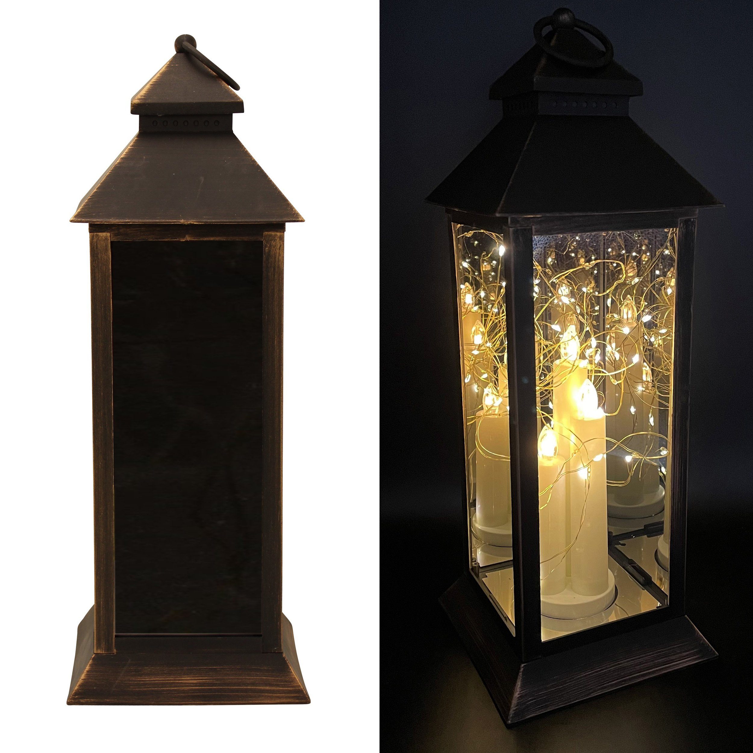 OnlineFuchs LED Laterne Laternen mit 3 Stabkerzen, LED Lichterkette